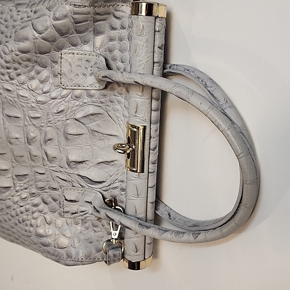 MERCI MARIE Italian Croc Embossed Gray Leather Handbag - Picture 8 of 10